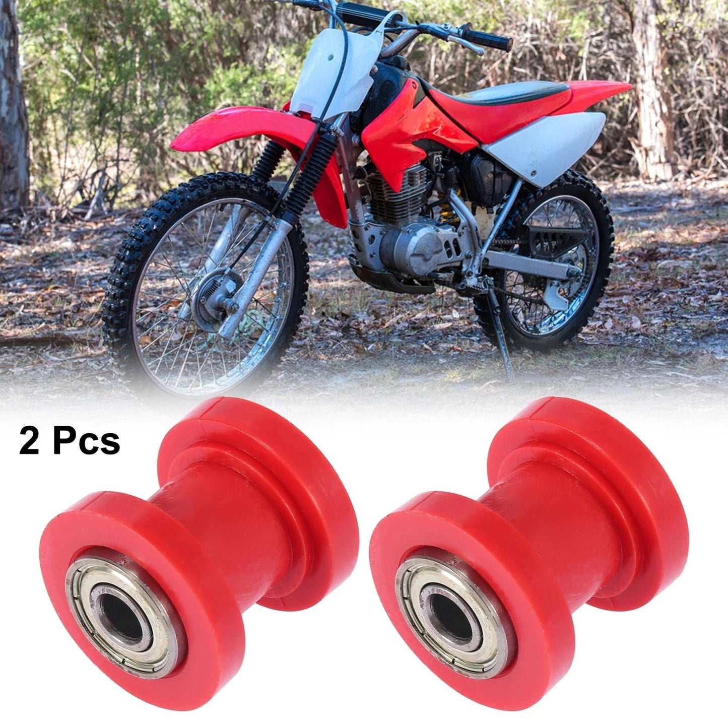 2 x 8mm Chain Tensioner Roller Slider Pulley Wheel Idler for Motorcycles Red