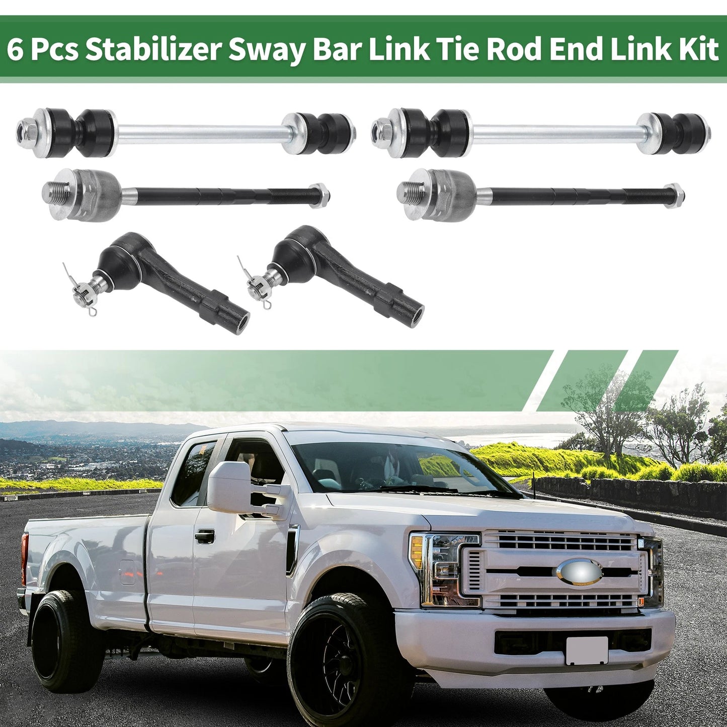 6 x Front Suspension Kit Tie Rod Ends & Sway Bar Link for Ford Explorer (2002-2010)