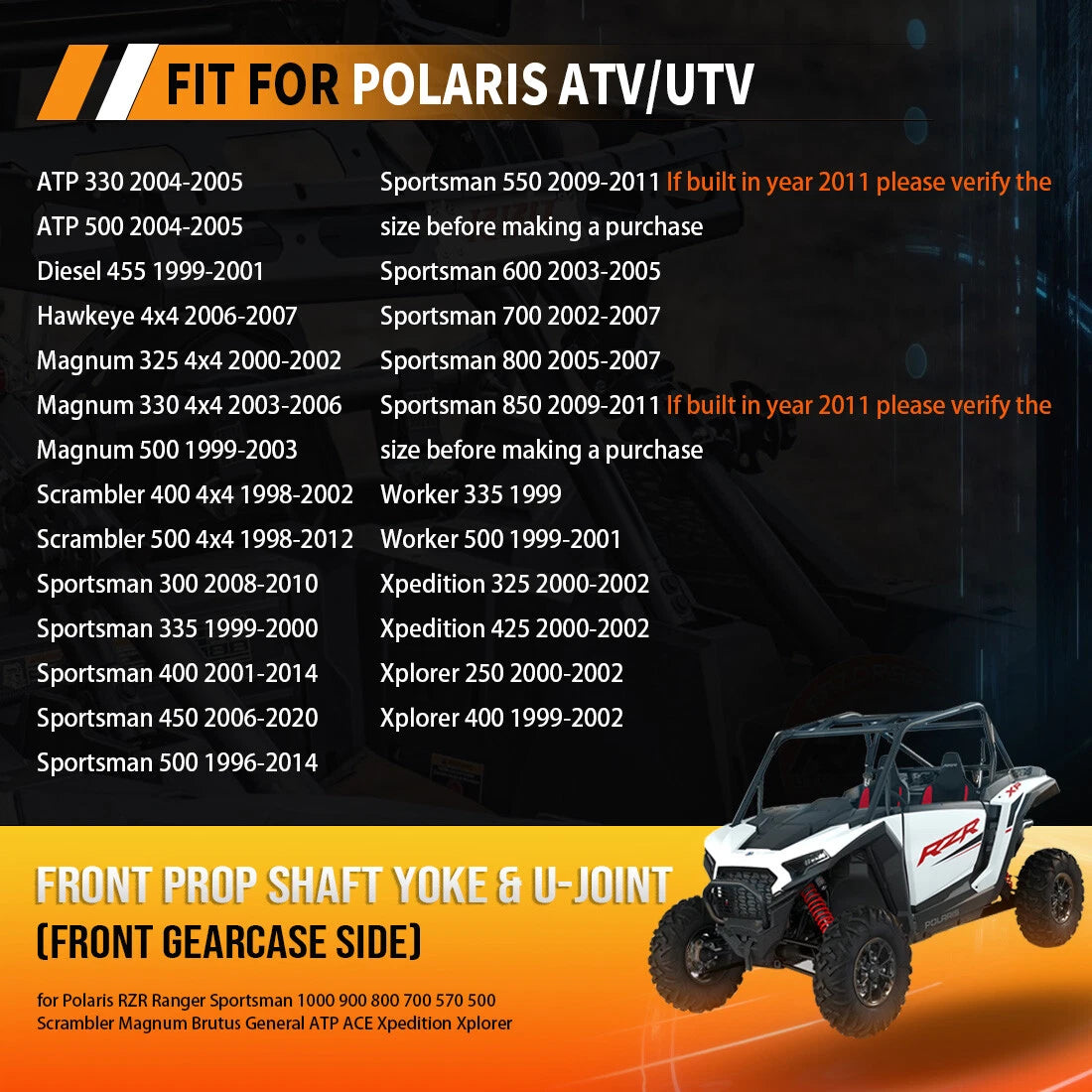 Front Prop Shaft Yoke & U-Joint Kit for Polaris Sportsman 500/X2 (1996–2014)