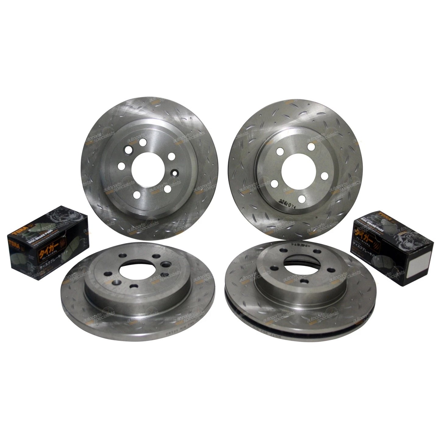 Front & Rear Slotted Disc Rotors + Brake Pads for Ford Falcon BA BF FG (2002 - 2016)