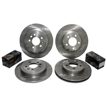 Front & Rear Slotted Disc Rotors + Brake Pads for Ford Falcon BA BF FG (2002 - 2016)
