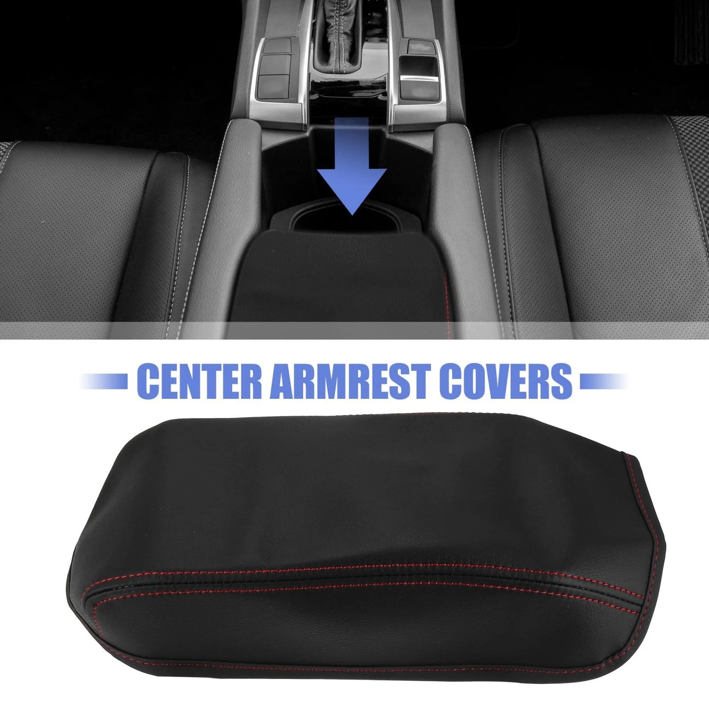 Microfiber Leather Armrest Cover Pad for Honda Civic (2012-2015) Black/Red