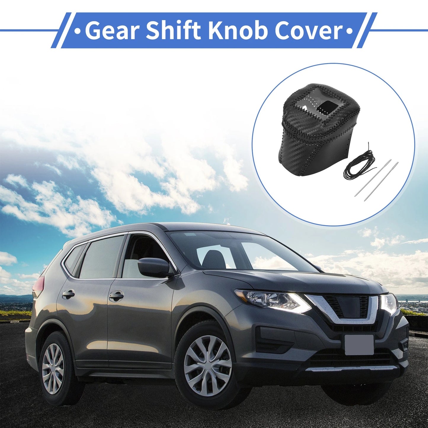 Black Carbon Fiber Gear Shift Knob Cover for Nissan Rogue (2021-2024)