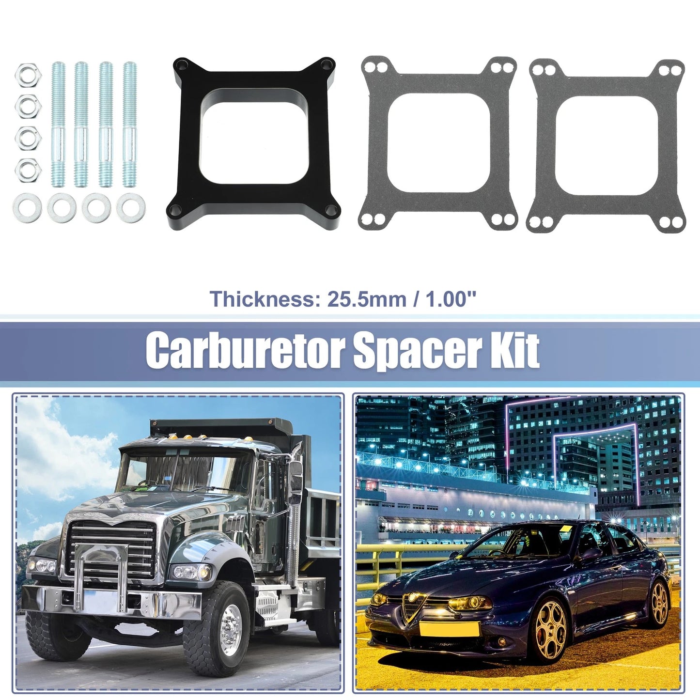 1" Tall Open Phenolic Carburetor Spacer Kit for Chevy & Ford