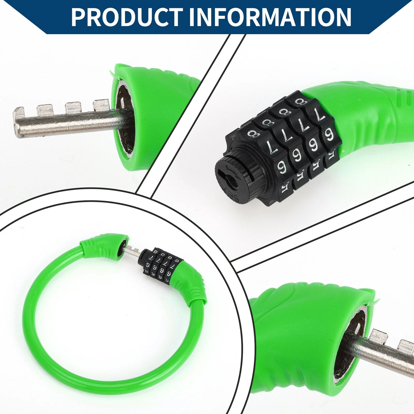 Anti-Theft 4-Digit Mini Bicycle Lock Ring - Green