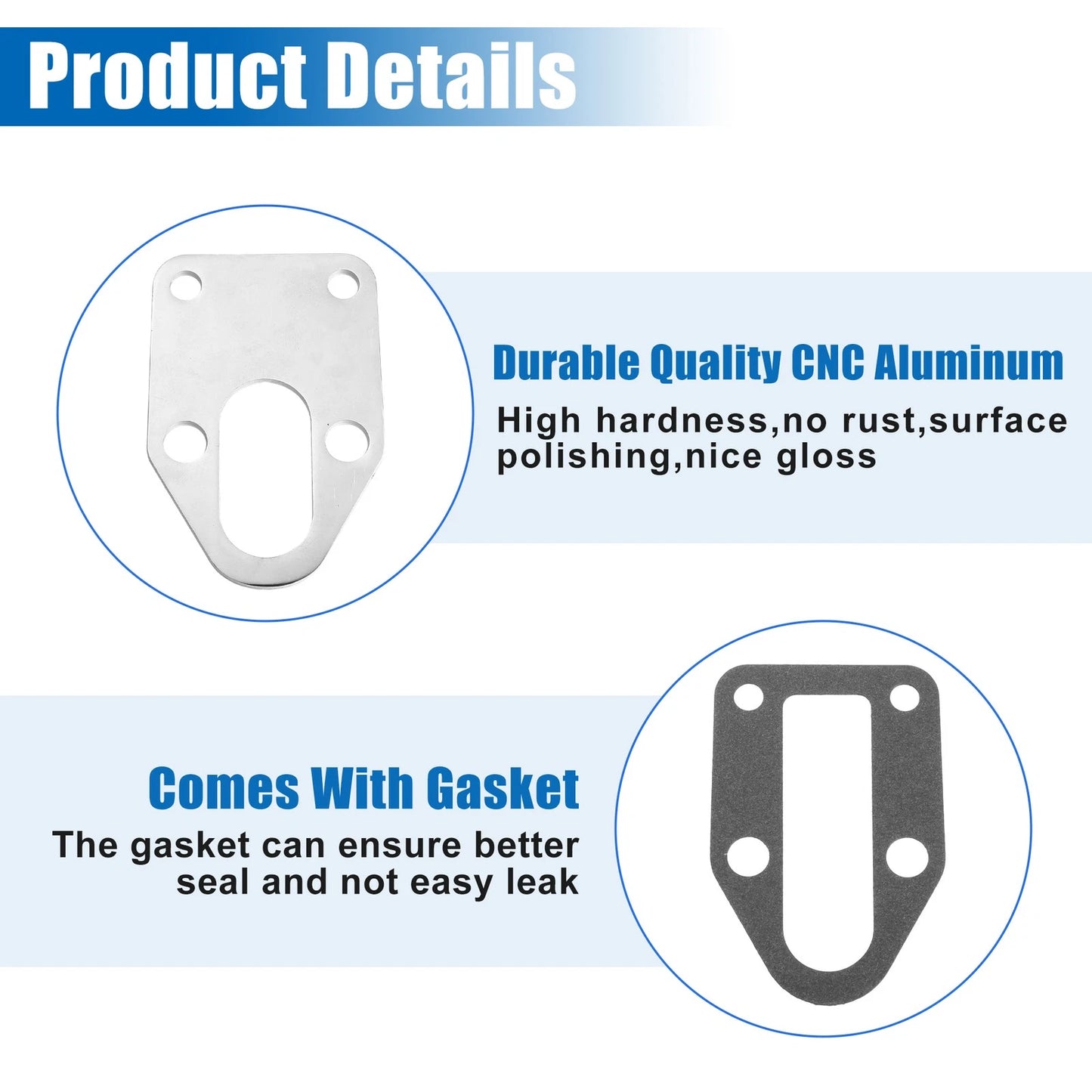 Set Fuel Pump Mounting Plate with Gasket for Chevy SBC Engine Silver Tone
