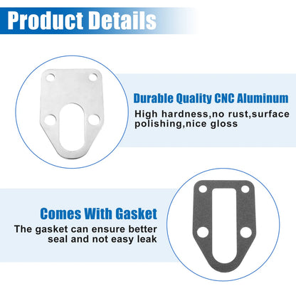 Set Fuel Pump Mounting Plate with Gasket for Chevy SBC Engine Silver Tone