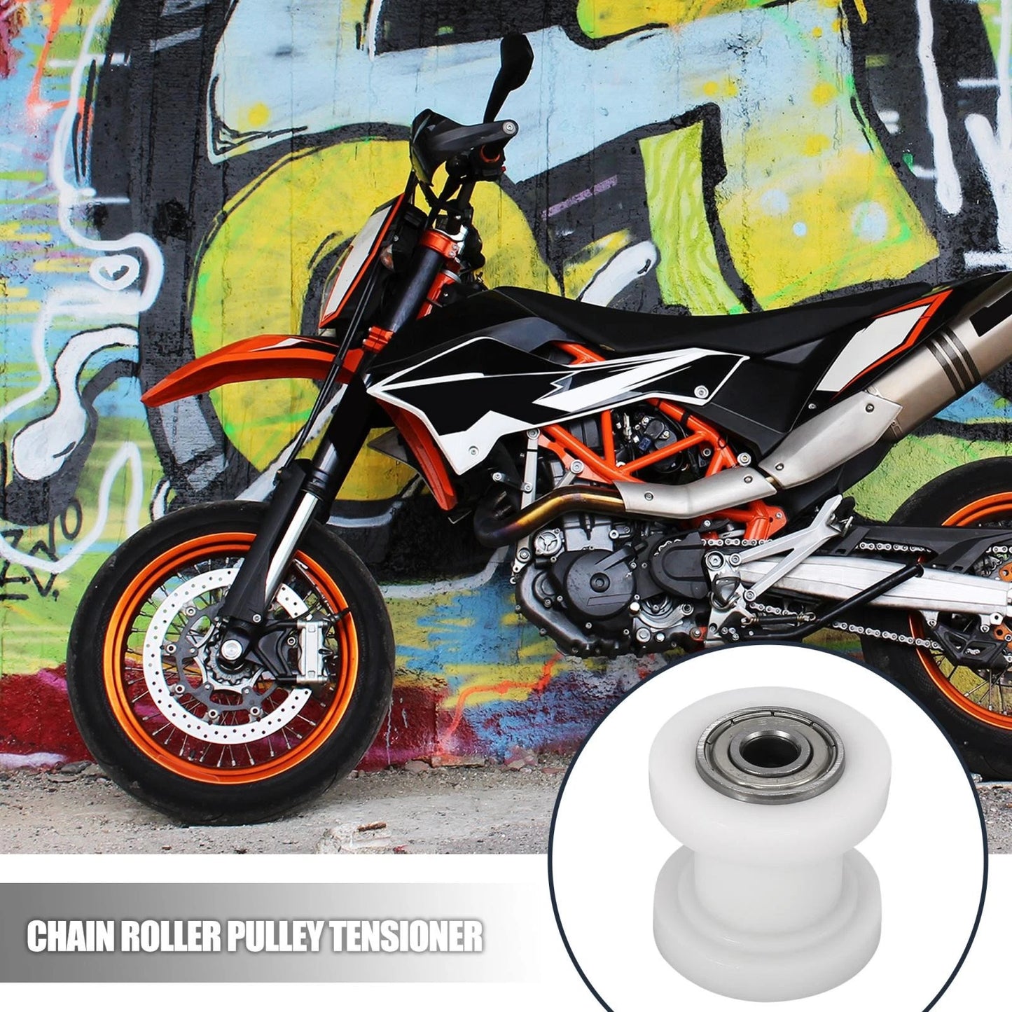 8mm Chain Roller Pulley Slider Tensioner Wheel Guide White for Motorcycle ATV