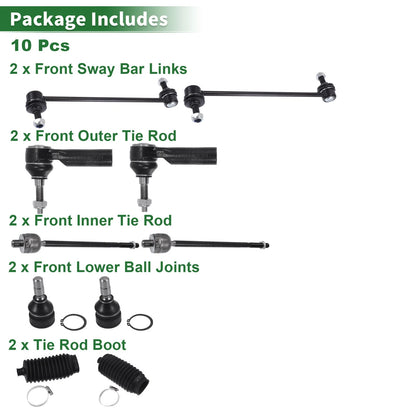 10pcs Front Suspension Kit Tie Rod Ends Sway Bar Links for Ford Mustang (05-09)