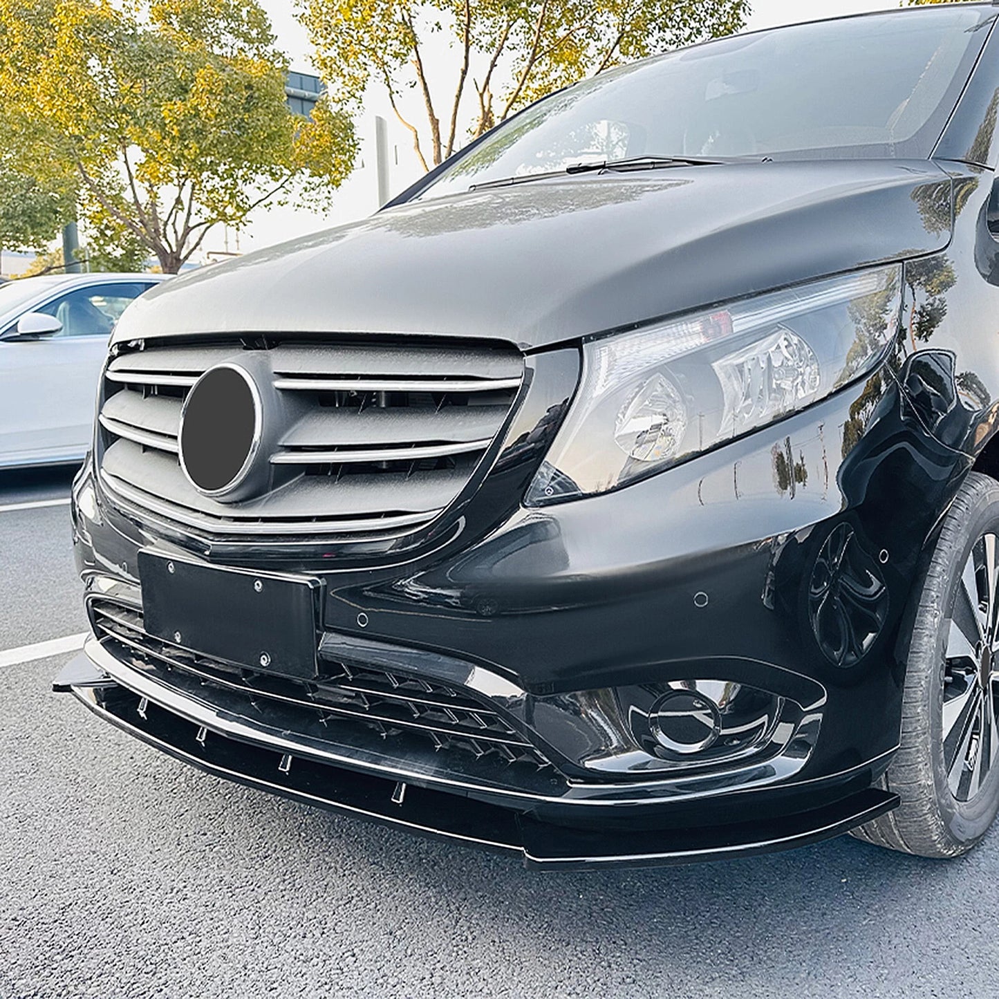 Front Bumper Spoiler Lip for Benz V Class W447 (2016-2024) Gloss Black