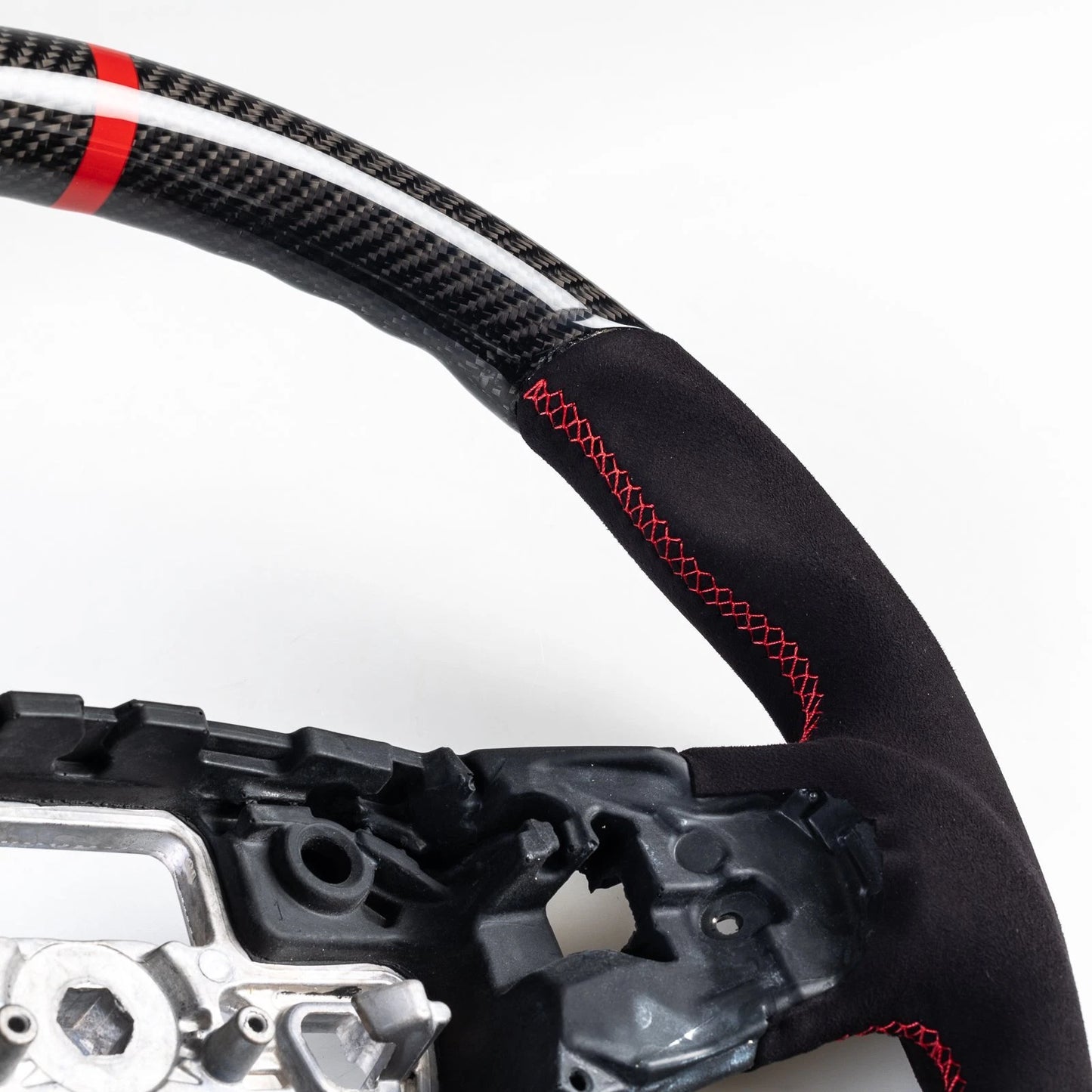 Steering Wheel Carbon Fiber Flat Bottom Suede Red for Ford Focus Kuga (2020-2023)