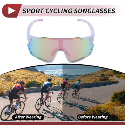 Motorcycle Riding Goggles Pink Lens White Frame PC Cycling Sunglasses