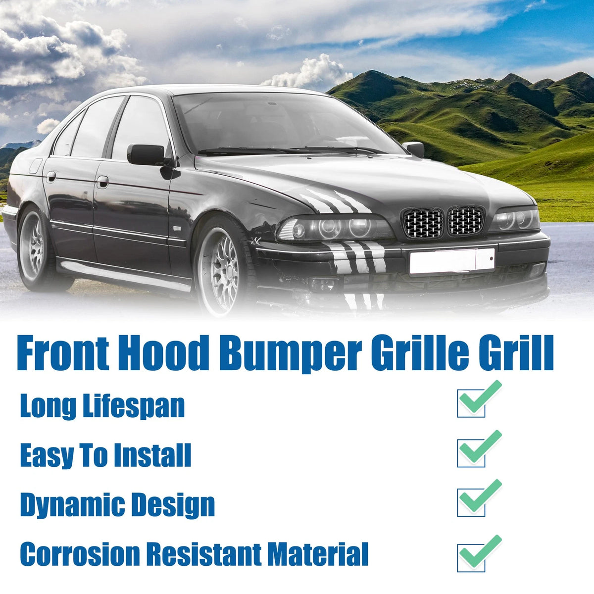 Front Hood Bumper Grille for BMW 525i 530i E39 Diamond Star Black