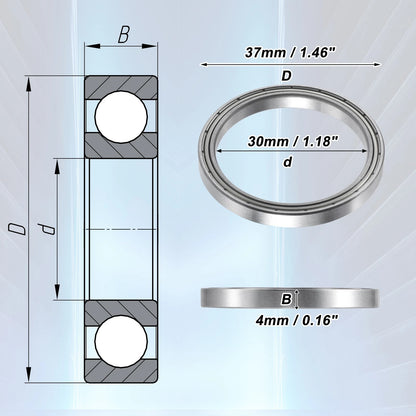 2 x 30x37x4mm Deep Groove Ball Bearings for Car