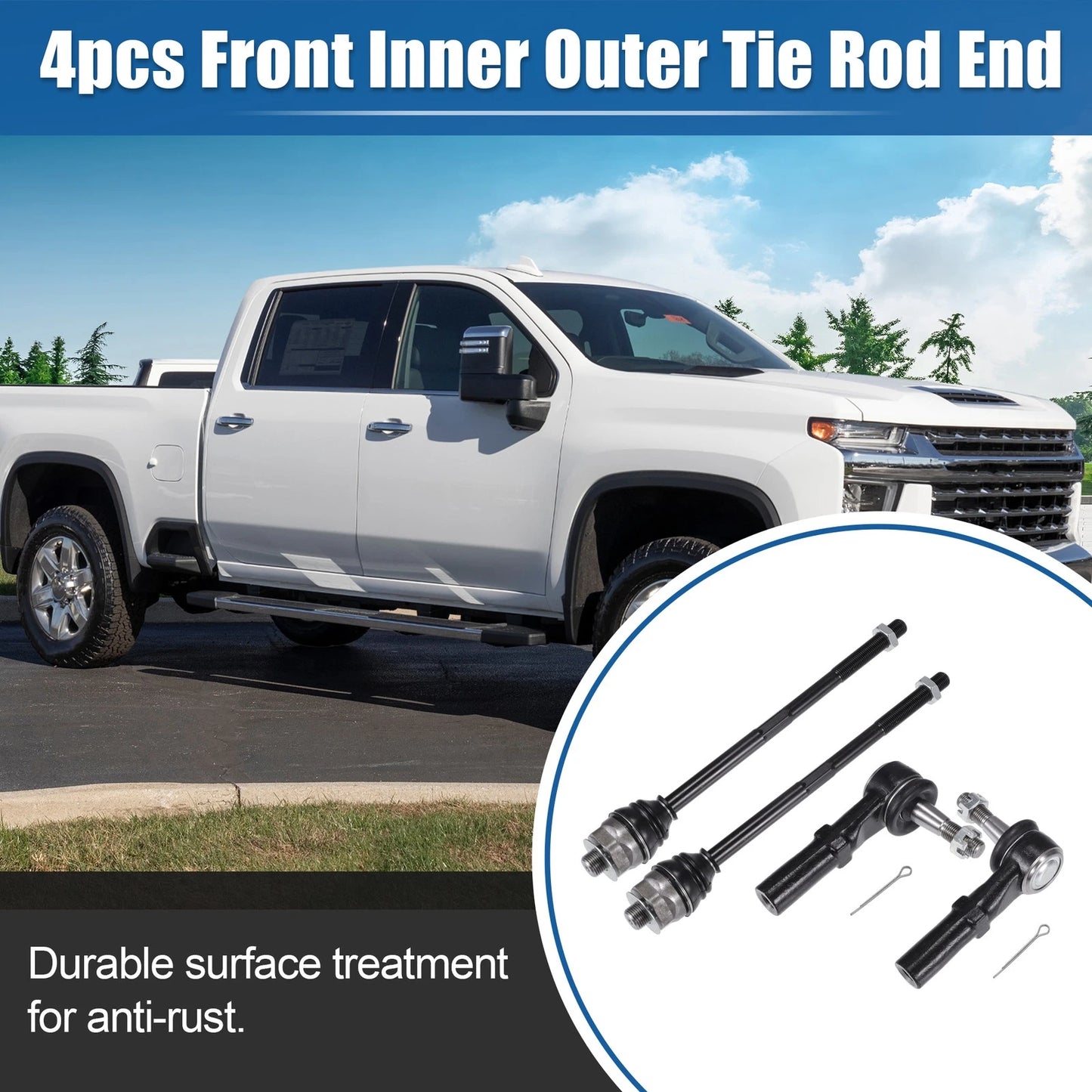 4pcs Front Inner Outer Tie Rod End Links Kit for Chevrolet Avalanche Drag Link