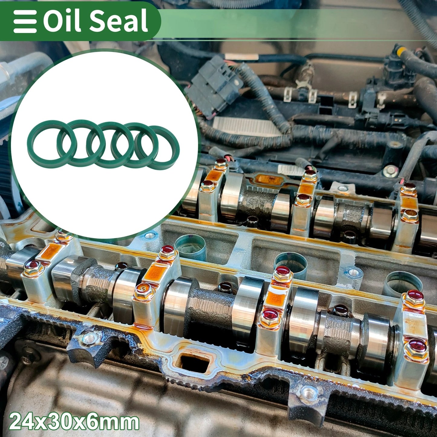 Oil Seal Rotary Shaft Seal TPU 24x30x6mm High Pressure Green 5 pcs