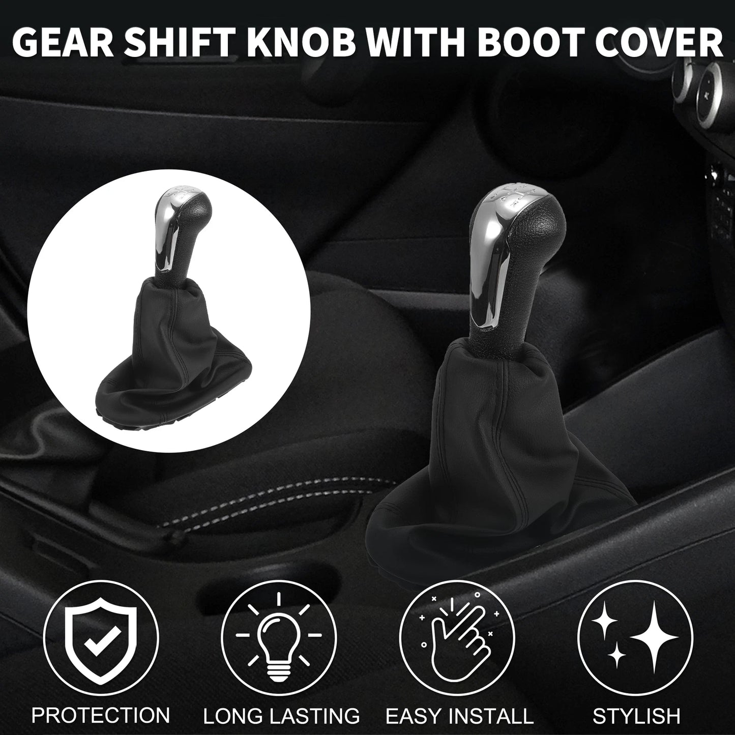 5 Speed Gear Shift Knob with Leather Cover for Chevrolet Spark (2011 - 2016)