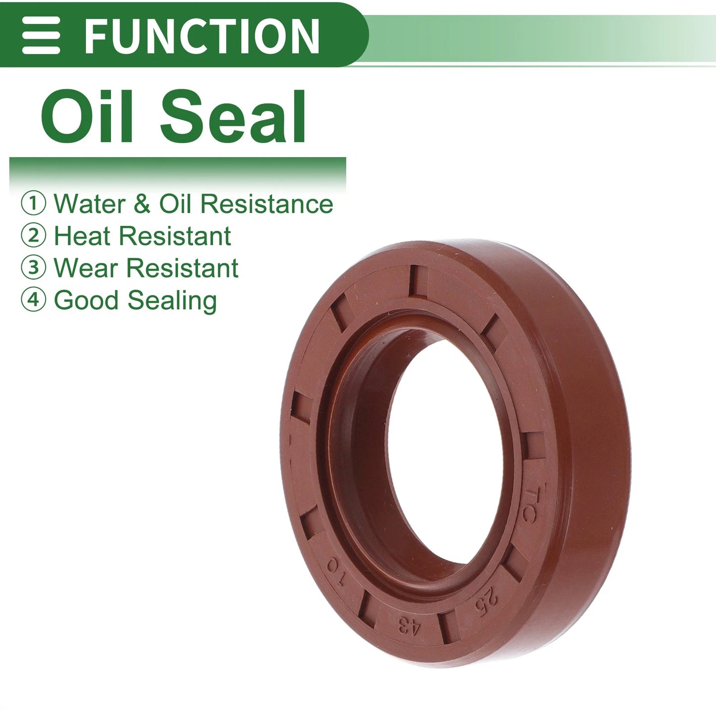 Oil Seal 5 Pcs 25x43x10mm Seal Ring Rotary Shaft FKM Rubber Brown