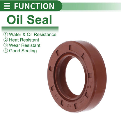 Oil Seal 5 Pcs 25x43x10mm Seal Ring Rotary Shaft FKM Rubber Brown