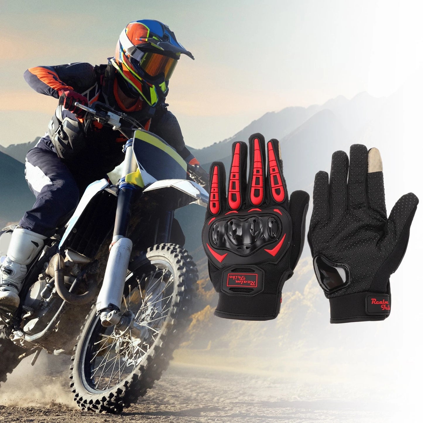 L / 1 Pair / Glove Breathable Full Finger Nylon Outdoor Red for Motorcycle