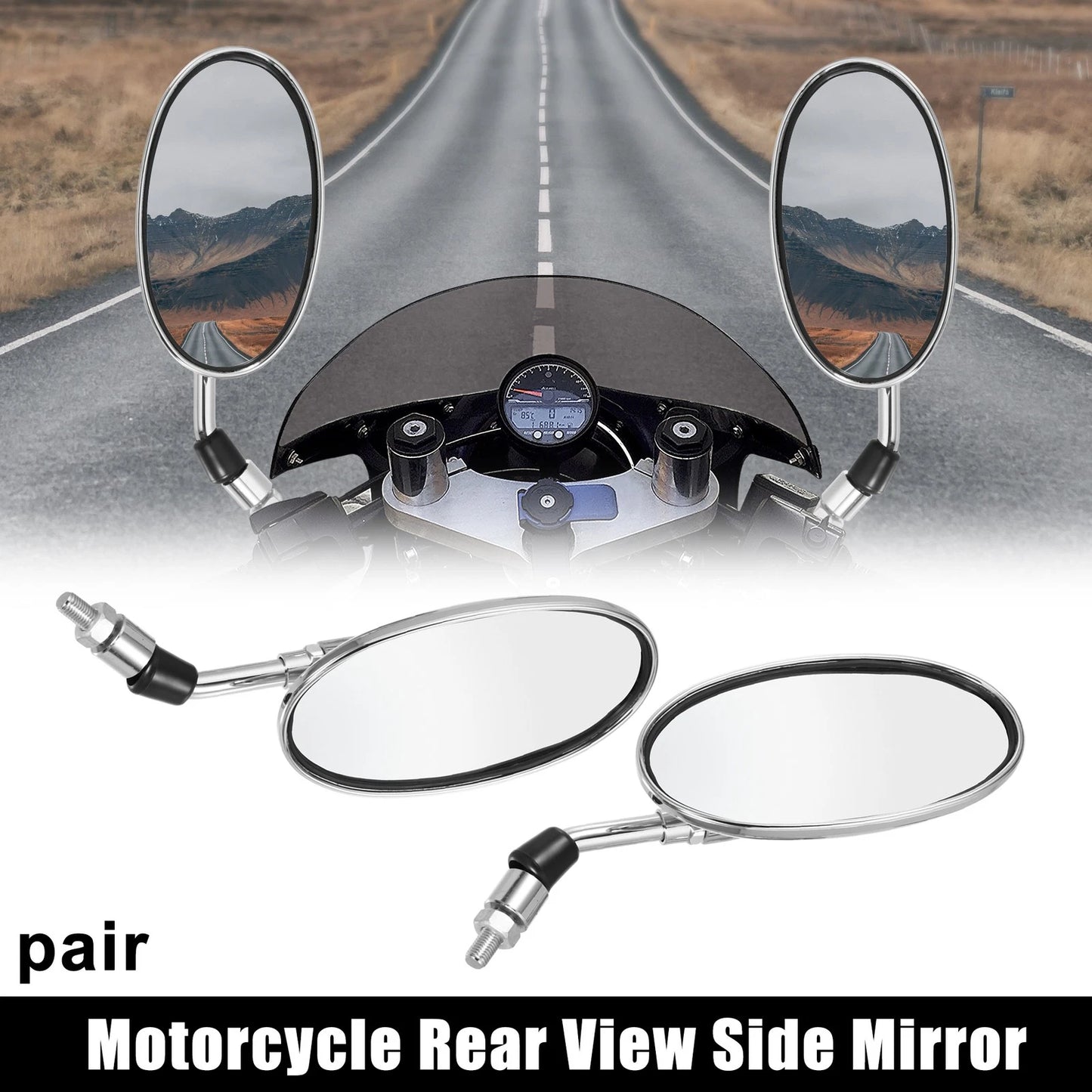 2 x Pair Rearview Side Mirror 10mm Screw Thread for Motorcycle Universal Silver