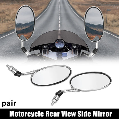 2 x Pair Rearview Side Mirror 10mm Screw Thread for Motorcycle Universal Silver