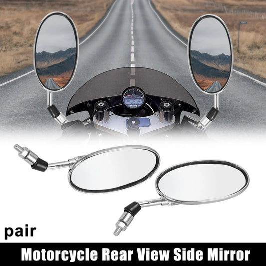 2 x Pair Rearview Side Mirror 10mm Screw Thread for Motorcycle Universal Silver