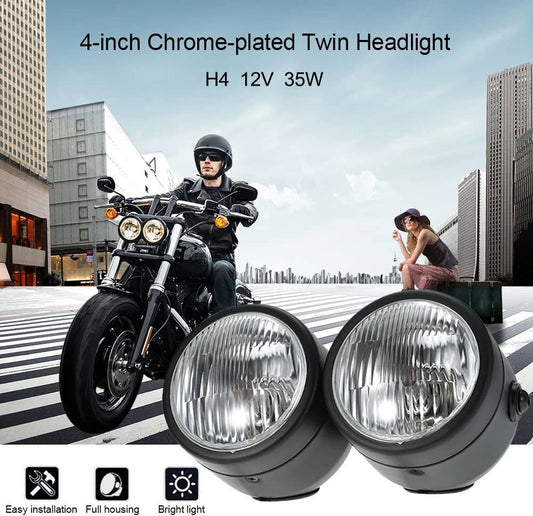 12V H4 35W Dual Motorcycle Headlight Lamp + Bracket