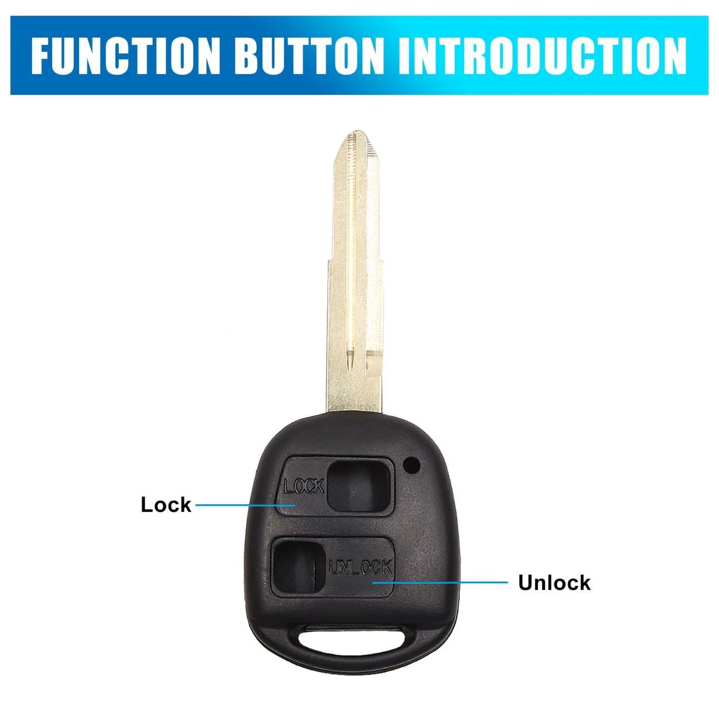 Key Fob Shell Case for Toyota Yaris Corolla RAV4 Prado 2 Button Black