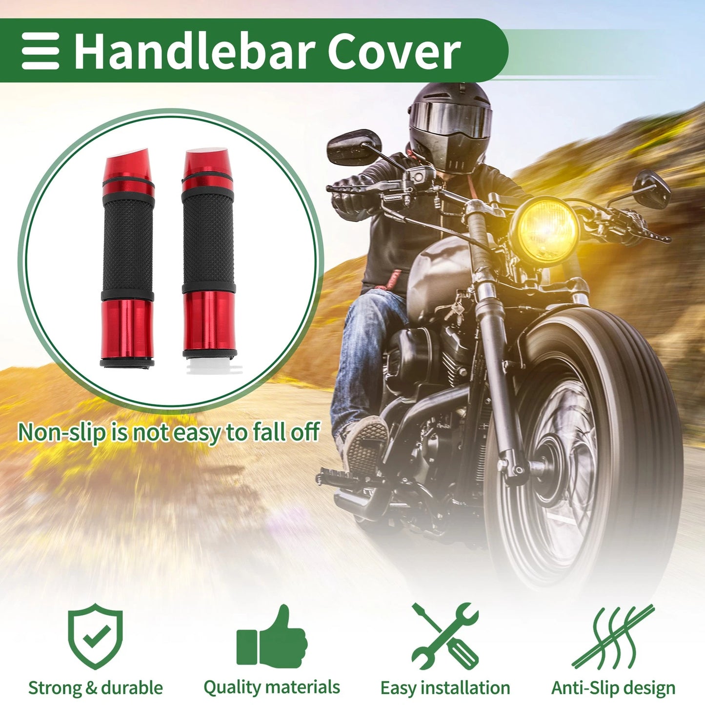 7/8" 22mm Hand Grips Rubber Red for Motorcycle