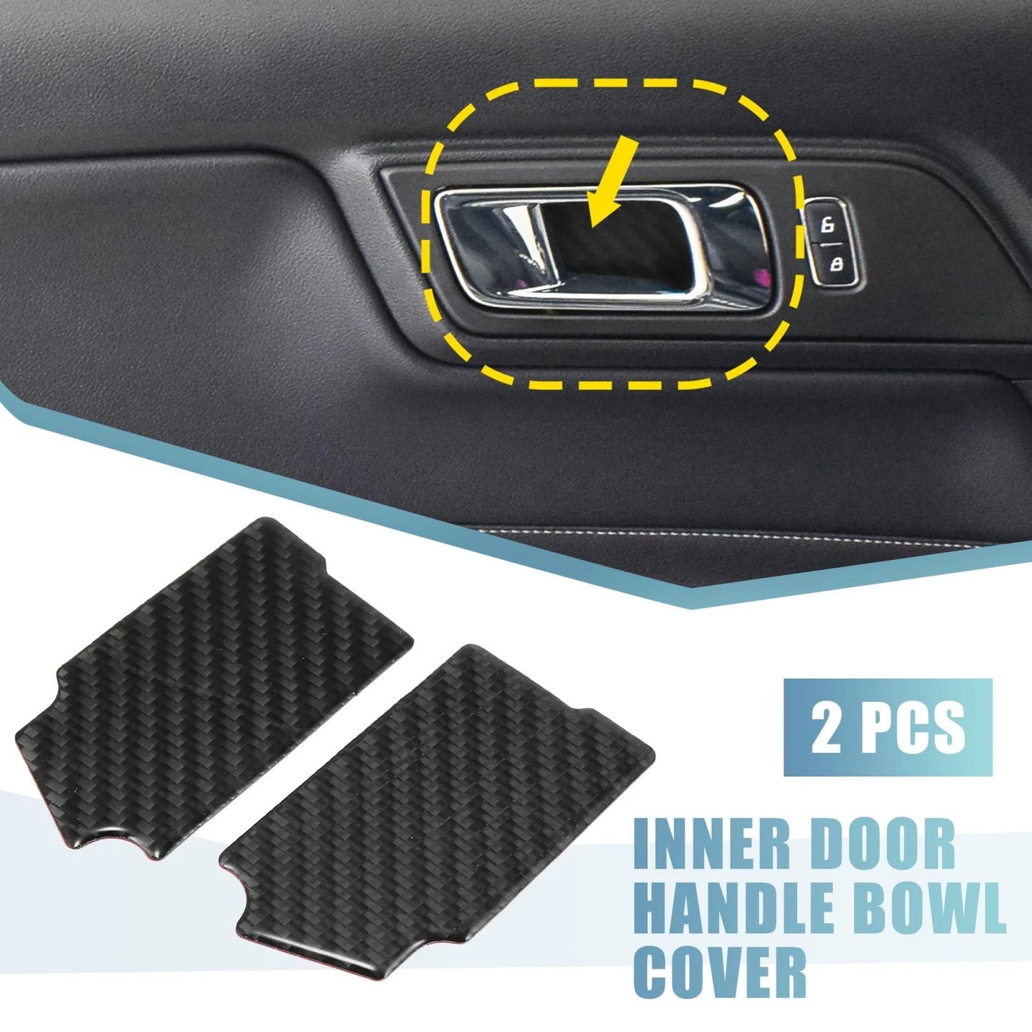 2 x Carbon Fiber Inner Door Handle Bowl Covers for Ford Mustang (2015-2020)