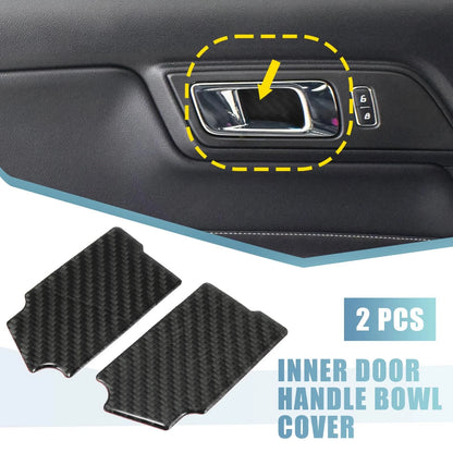 2 x Carbon Fiber Inner Door Handle Bowl Covers for Ford Mustang (2015-2020)