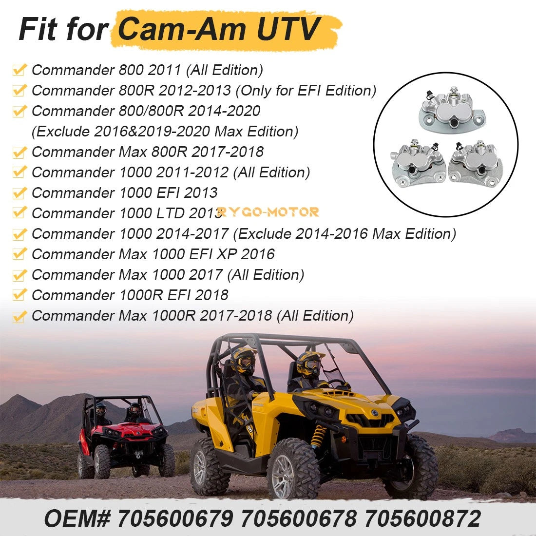 Front/Rear Brake Calipers with Pads for Can-Am Commander 1000 1000R (2011–2018)