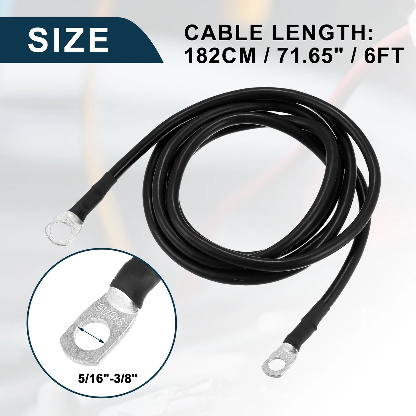 Inverter Cable for Car Marine Battery 5/16"-3/8" 6ft Copper Wire Black