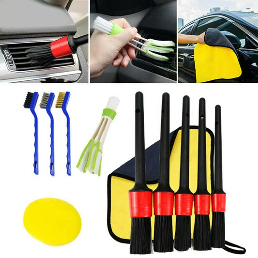 11Pk Car Detailing Brush Kit Boar Hair Auto Interior Wheel Gap Cleaning Tools