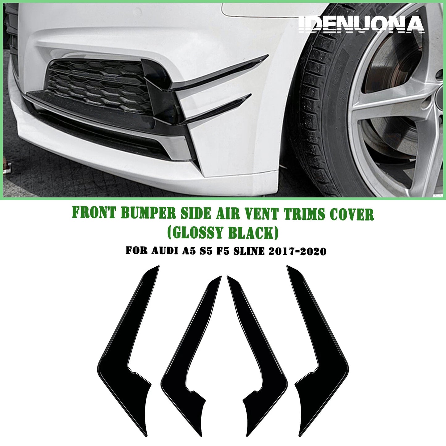 Gloss Black Front Side Air Vent Trim Covers for Audi A5 S5 (2017-2020) 2 x