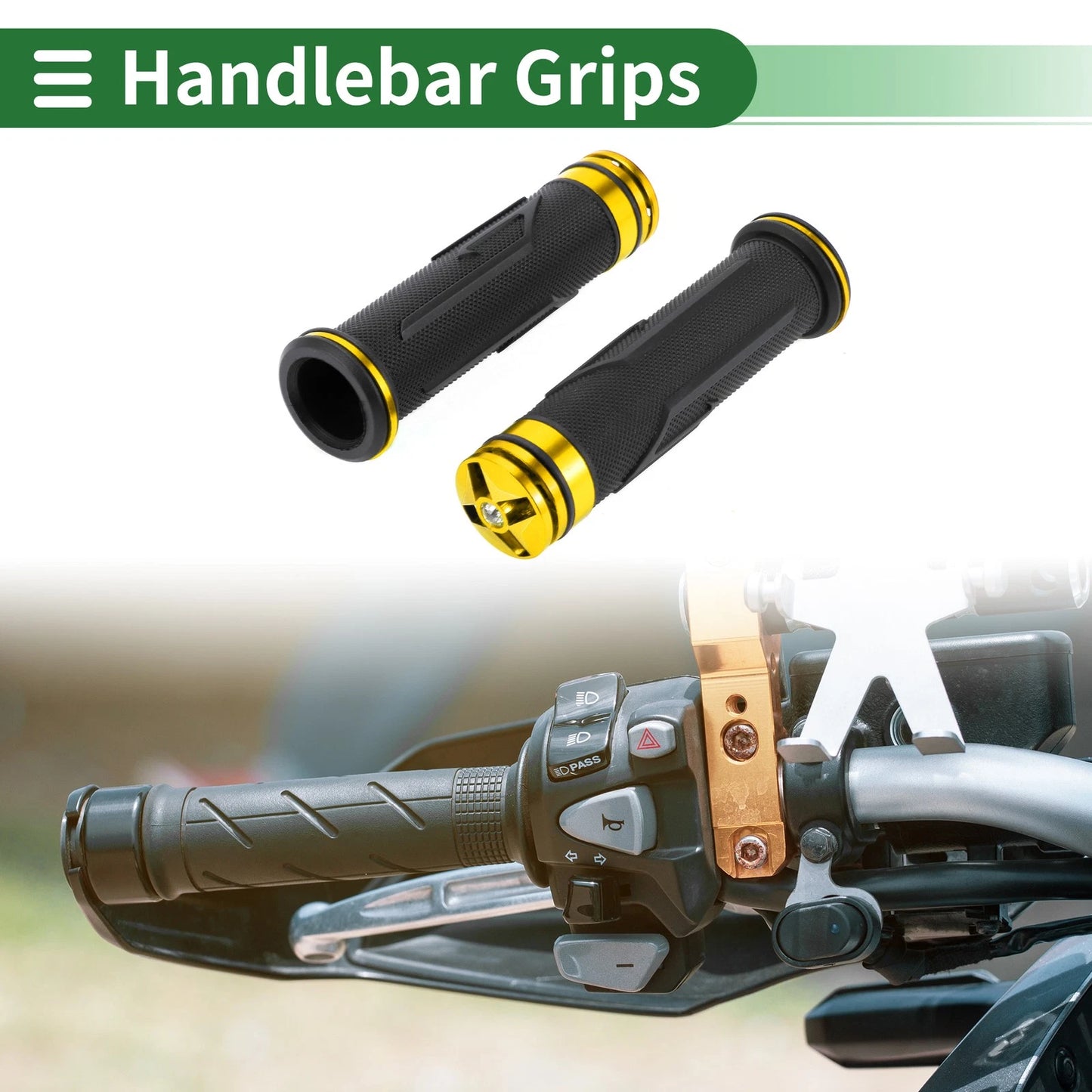 7/8" 22mm Motorcycle Hand Grips Cover Handlebar Grip Rubber Gold Tone 1 Pair