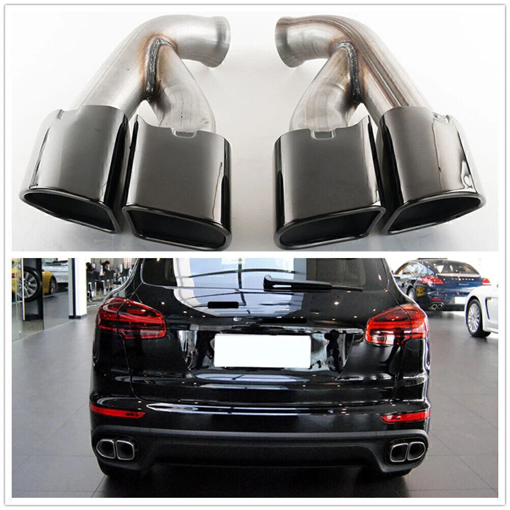 2 x Tail Exhaust Mufflers for Porsche Cayenne 958.2 V6 (2015-2017) Black