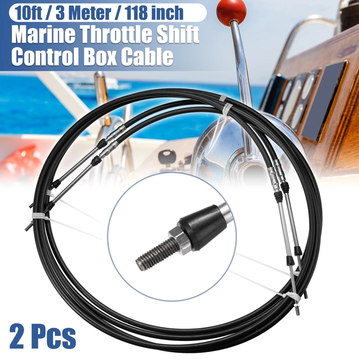 2 x 10ft Marine Shift Remote Control Box Cable for Yamaha Black