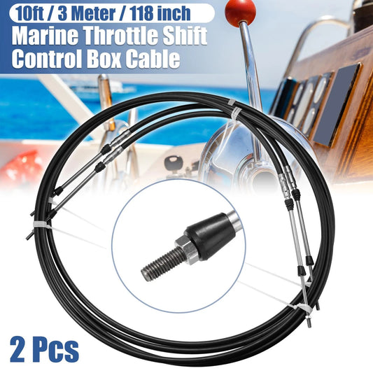 2 x 10ft Marine Shift Remote Control Box Cable for Yamaha Black
