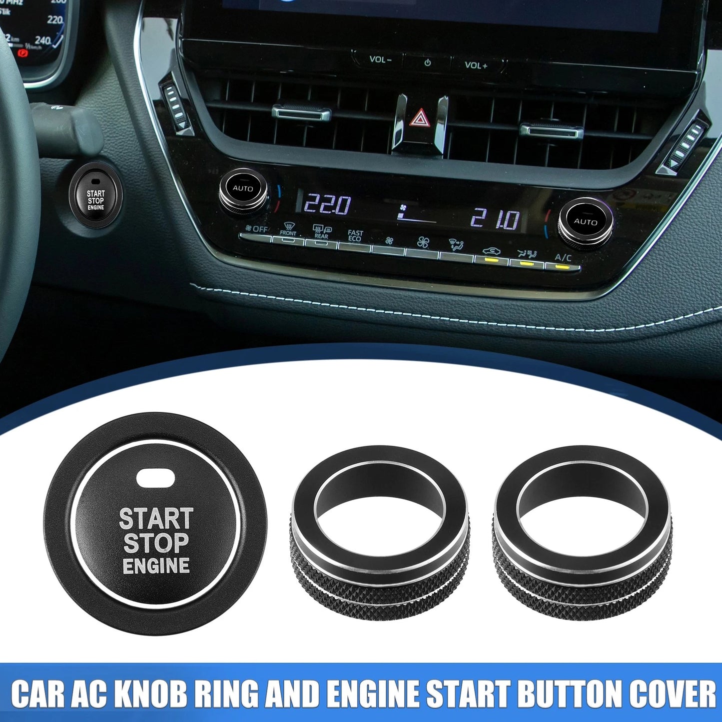 AC Knob Ring 4 x Engine Start Button Covers for Toyota Corolla