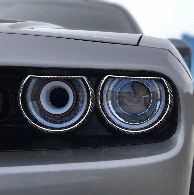 DRY Carbon Fiber Headlight Ring Cover Trim for Dodge Challenger SRT 2015-2023