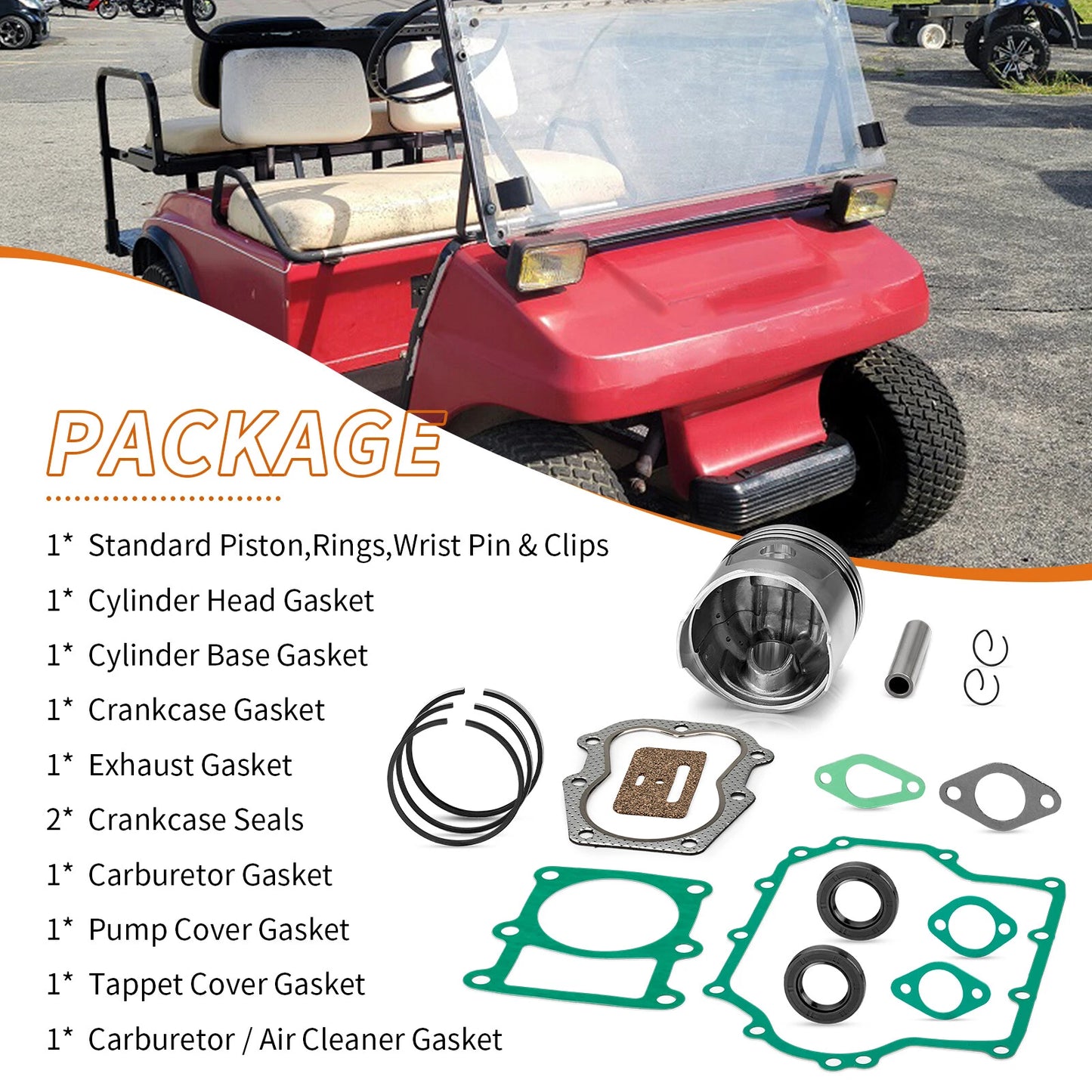 Piston Gasket Kit, Standard Bore for Club Car Gas Golf Cart (1986–1991)