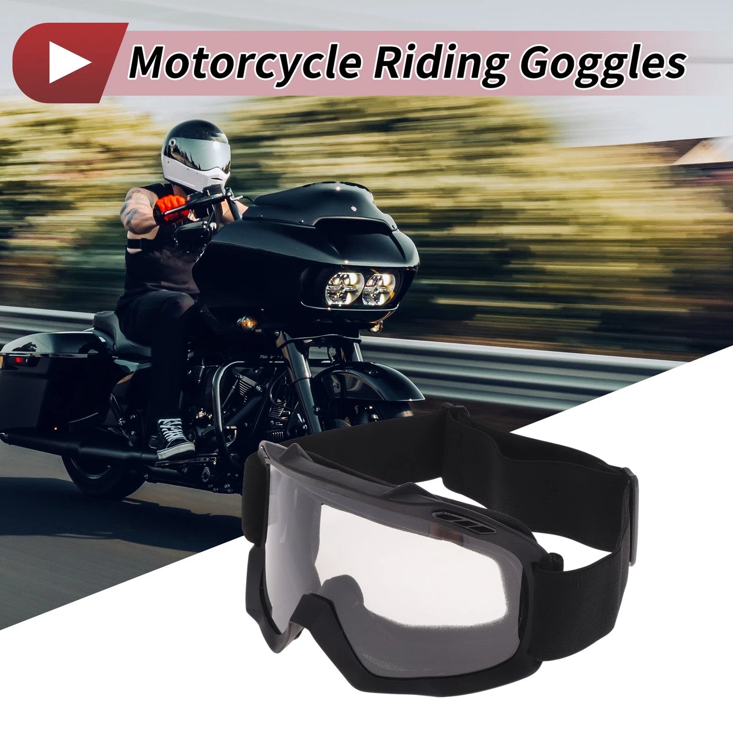 1 Pc Motorcycle Riding Goggles Deep Gray Lens Black Frame PC TPU