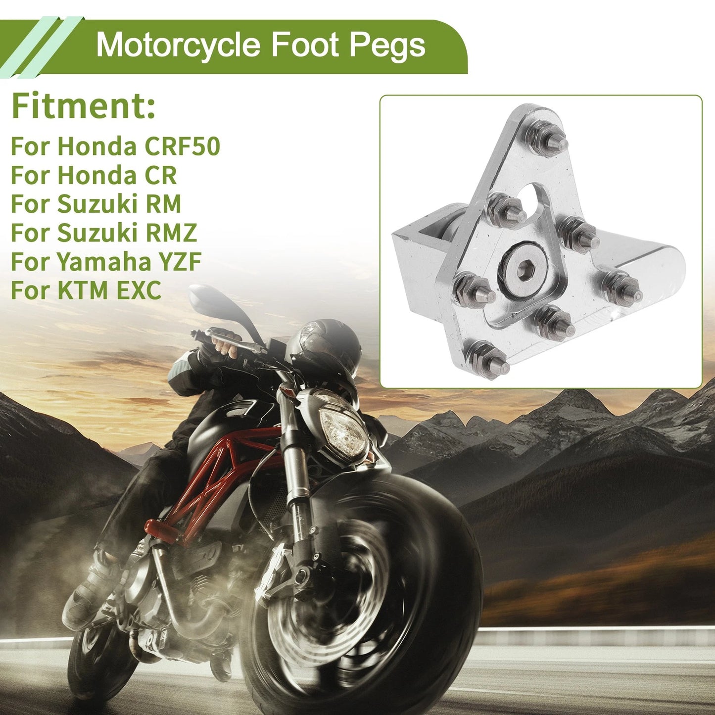 Motorcycle Foot Pegs for Honda CRF50 Footrests Footpeg Pedal Silver Tone