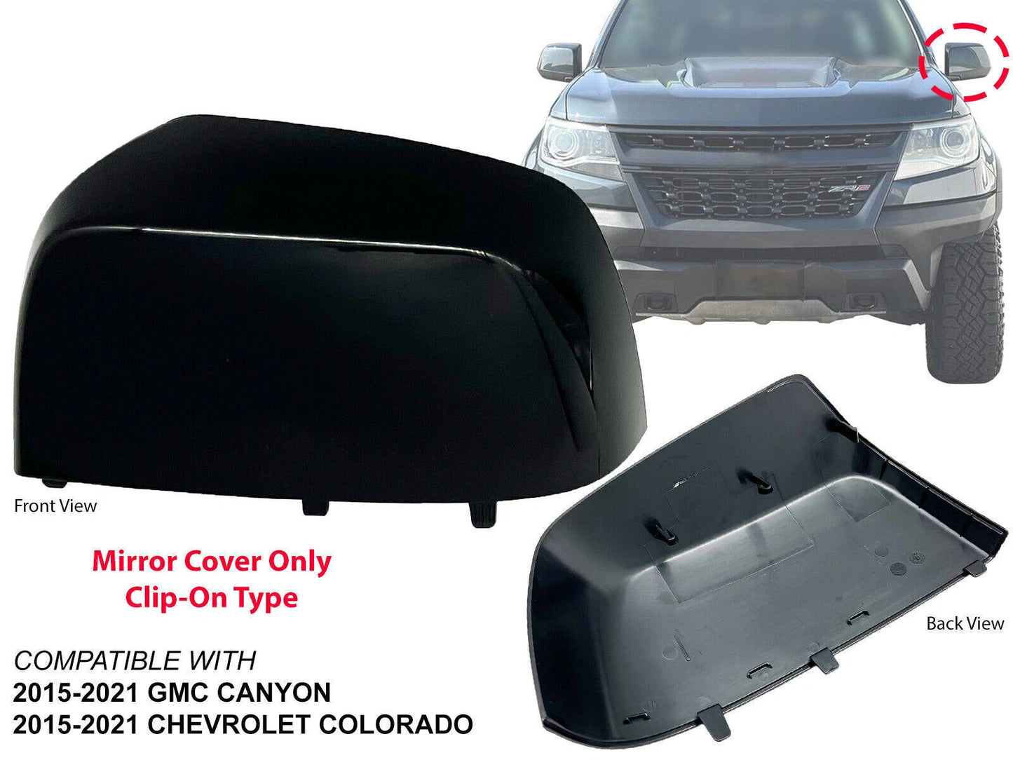 Glossy Black Mirror Cap Cover for 2015-2021 Canyon Colorado Driver Left Side