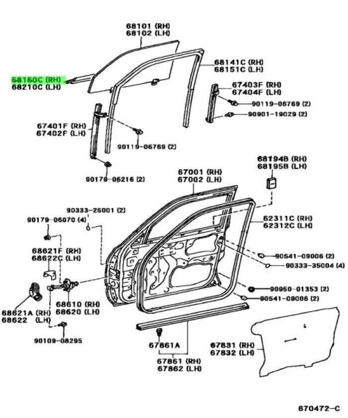 Door Belt Molding Trim F/R RH LH for TOYOTA 4RUNNER (1996–2002)