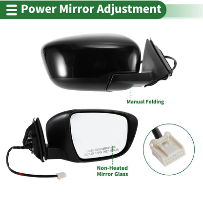 Right Side Door Mirror for Nissan Rogue 2014-2020 Manual Folding Black