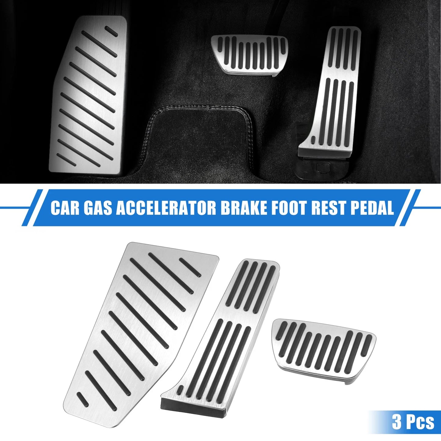 3 Pcs Gas Accelerator Brake Foot Rest Pedal Cover for Toyota RAV4 Silver Tone