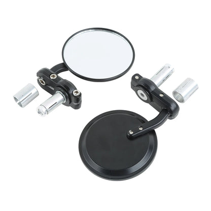 Black Handle Bar End Rearview Mirror 3" Round 7/8" for BMW Harley Honda Suzuki
